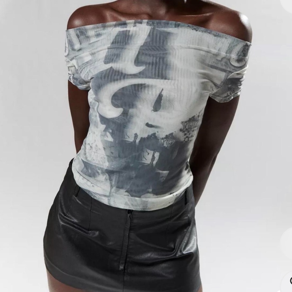 Urban outfitters silence and noise Lara mesh off the shoulder graphic top